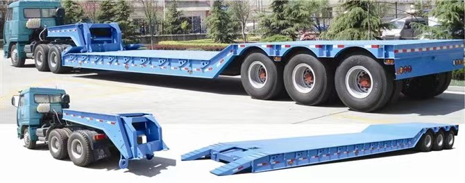 Flacher Sattelanhänger mit Schwanenhals gooseneck low flat semi-trailer